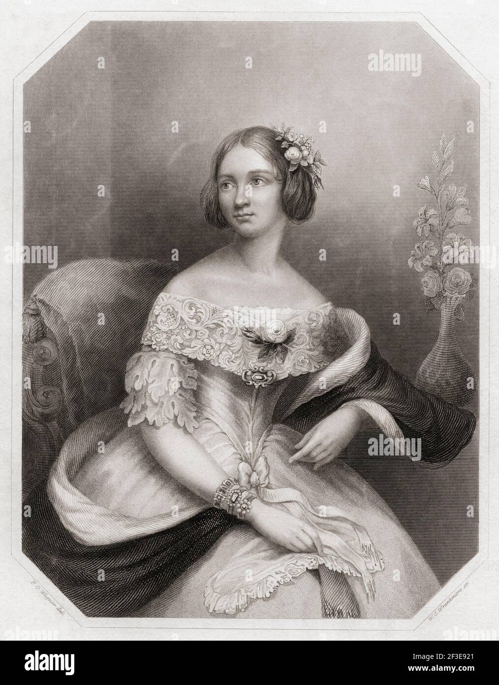 Jenny Lind, nome completo Johanna Maria Lind, 1820 - 1887. Cantante lirico svedese, conosciuto come il Nightingale svedese, che è stato una sensazione in tutta Europa e negli Stati Uniti. Da un'incisione del 19th secolo di W.C. Wrankmore dopo un lavoro di P.O. Wagner. Foto Stock