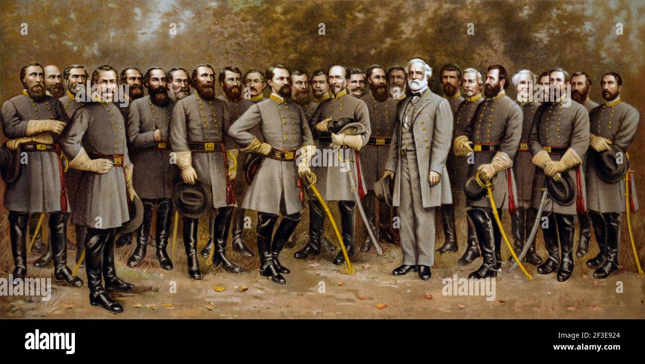 Ritratto di gruppo del generale in capo degli eserciti degli stati confederati, Robert E. Lee, con i generali del suo esercito. Dopo un lavoro pubblicato nel 1907. Foto Stock