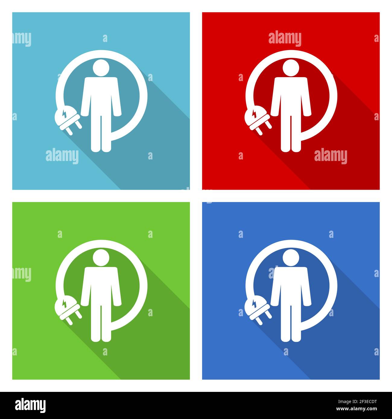 Cavo di ricarica Android, set di icone di robot umanoidi, illustrazione vettoriale dal design piatto in eps 10 per applicazioni di webdesign e mobili in quattro colori Illustrazione Vettoriale