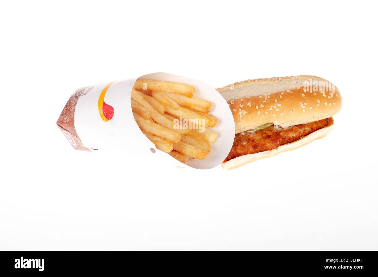 Burger King, panino di pollo originale con patatine fritte Foto Stock
