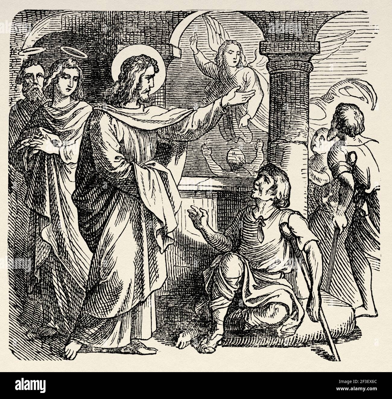 Cristo guarisce i malati, Marco VI 56. Nuovo Testamento, l'antico 19 ° secolo inciso illustrazione da Storia della Bibbia 1883 Foto Stock