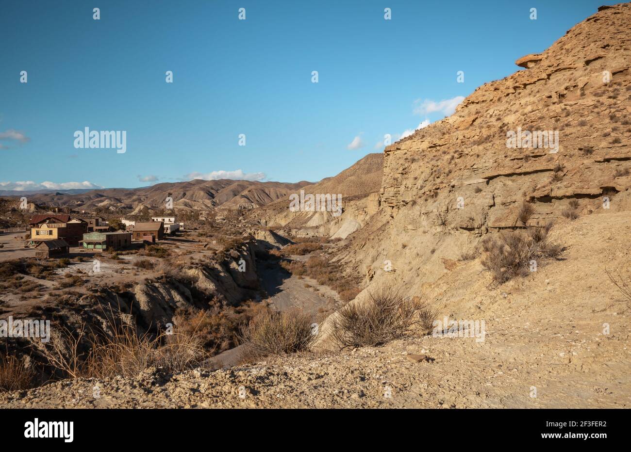 Tabernas deserto colline Paesaggio in Almeria Spagna natura Avventura Viaggi Europa Foto Stock