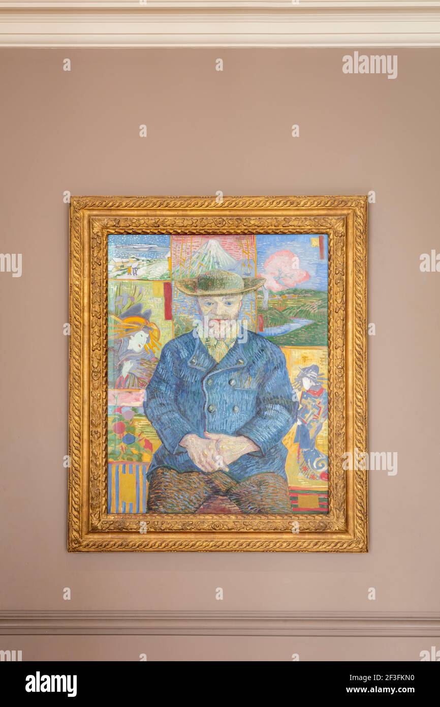 Ritratto di Père Tanguy di Vincent Van Gogh in mostra all'Hotel Biron - Musee Rodin, Parigi, Francia Foto Stock