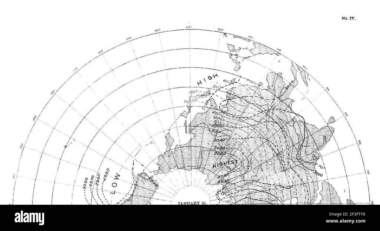 Mappa meteo emisfero orientale 50 a 130 longitudine. Foto Stock