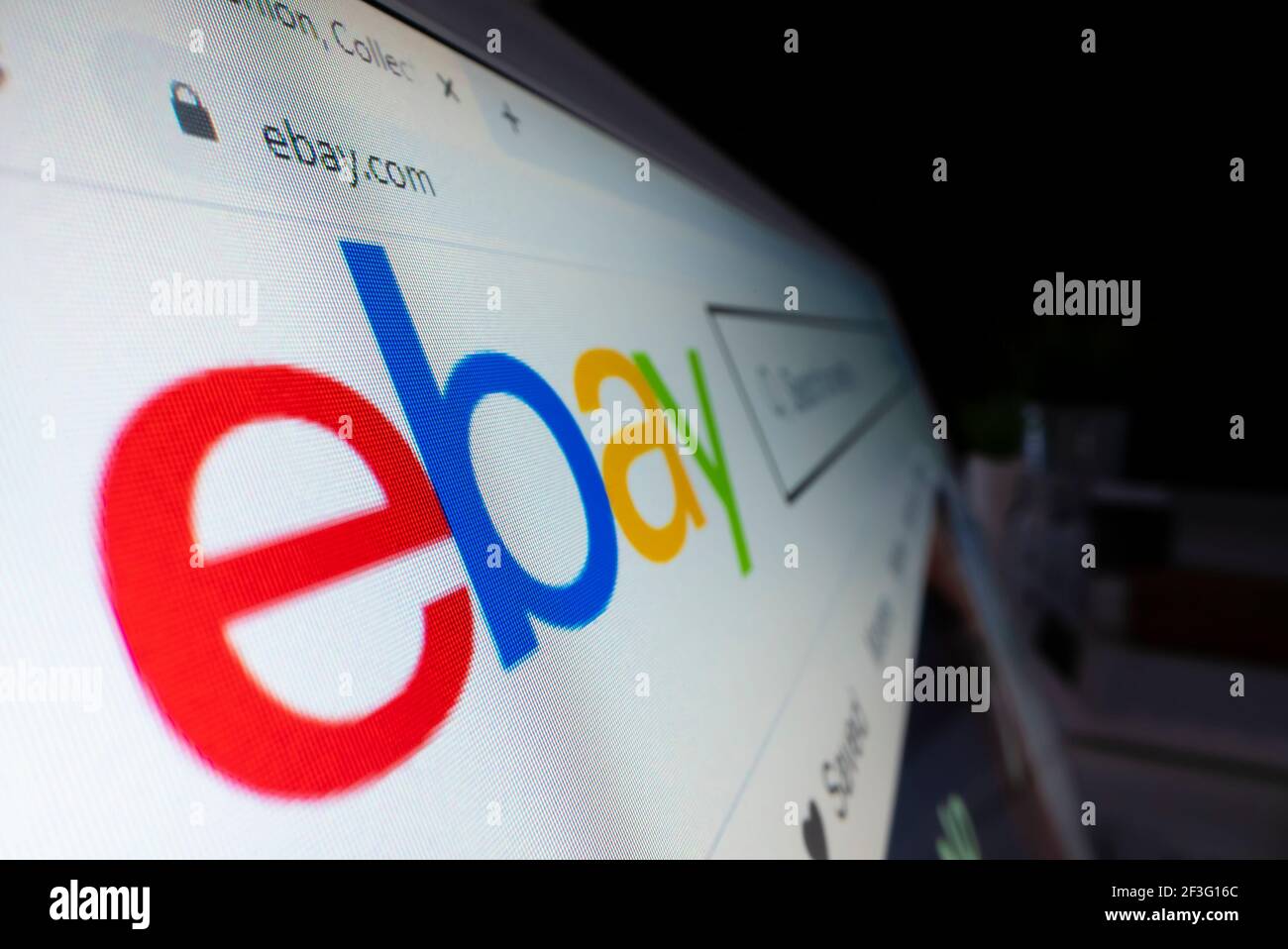 Vista ravvicinata del logo ebay sul suo sito Web Foto Stock