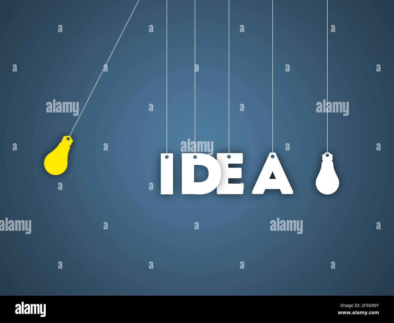 Design del movimento di idea della lampadina, idea concettuale con base newton e lampadina. Mobile lightbulb Pendulum. Creatività e scienza concetto. Foto Stock