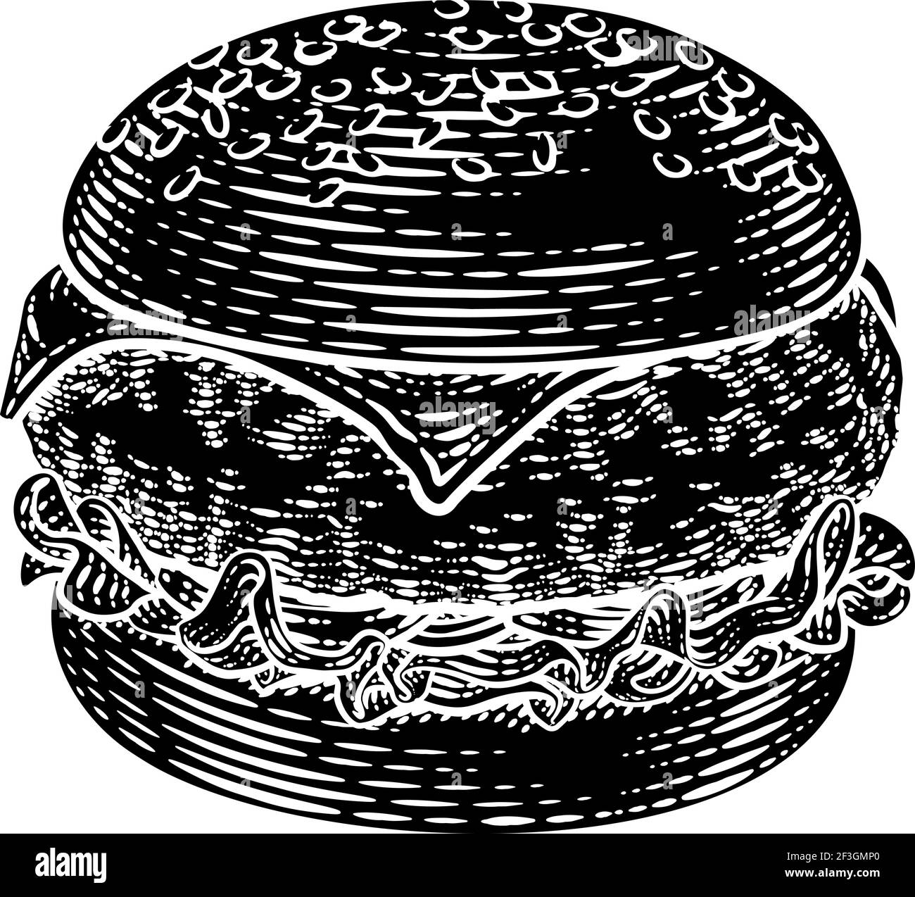 Burger Hamburger d'epoca Woodcut Illustrazione Illustrazione Vettoriale