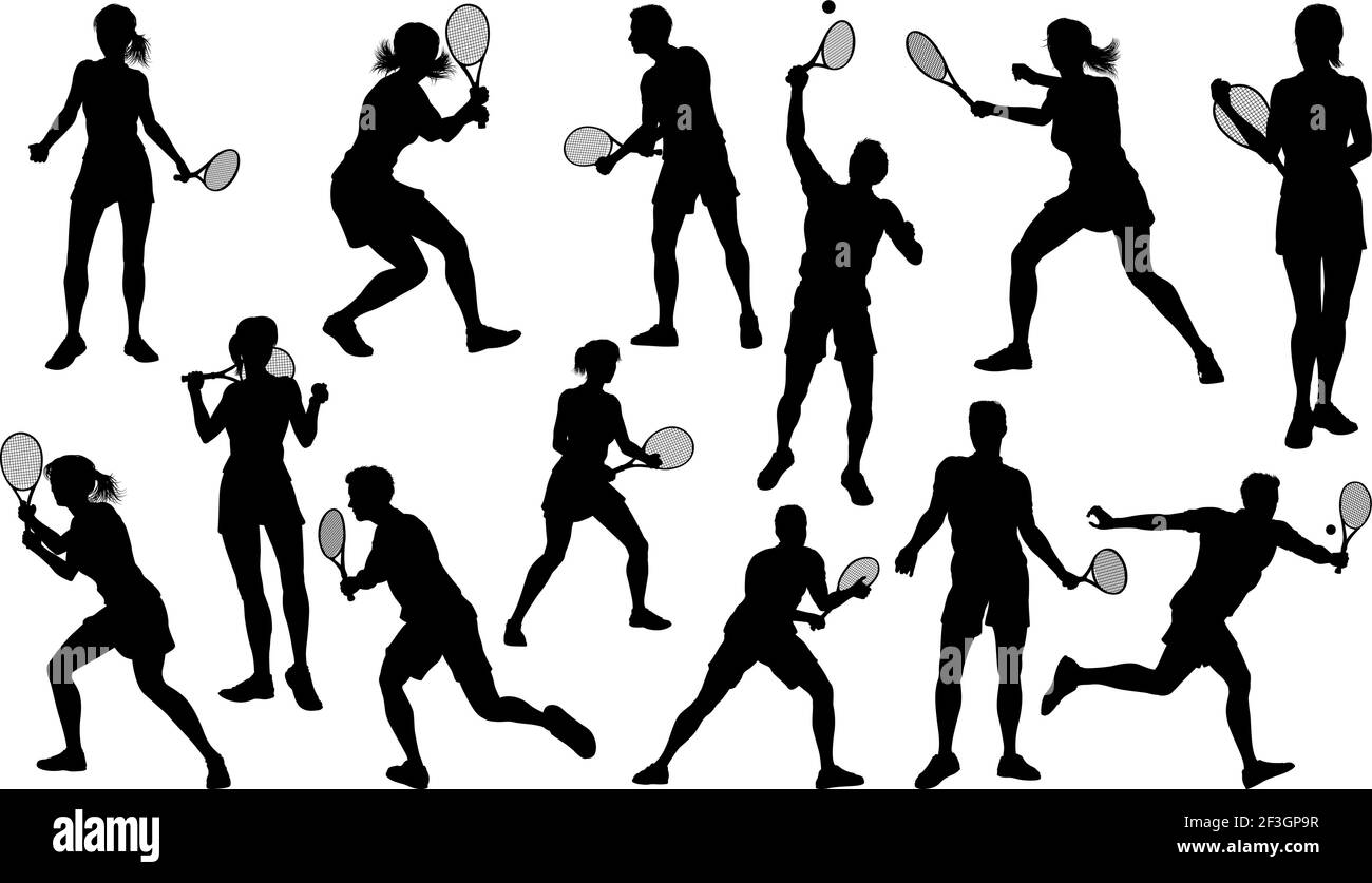 Silhouette Tennis giocatori Sport persone set Illustrazione Vettoriale