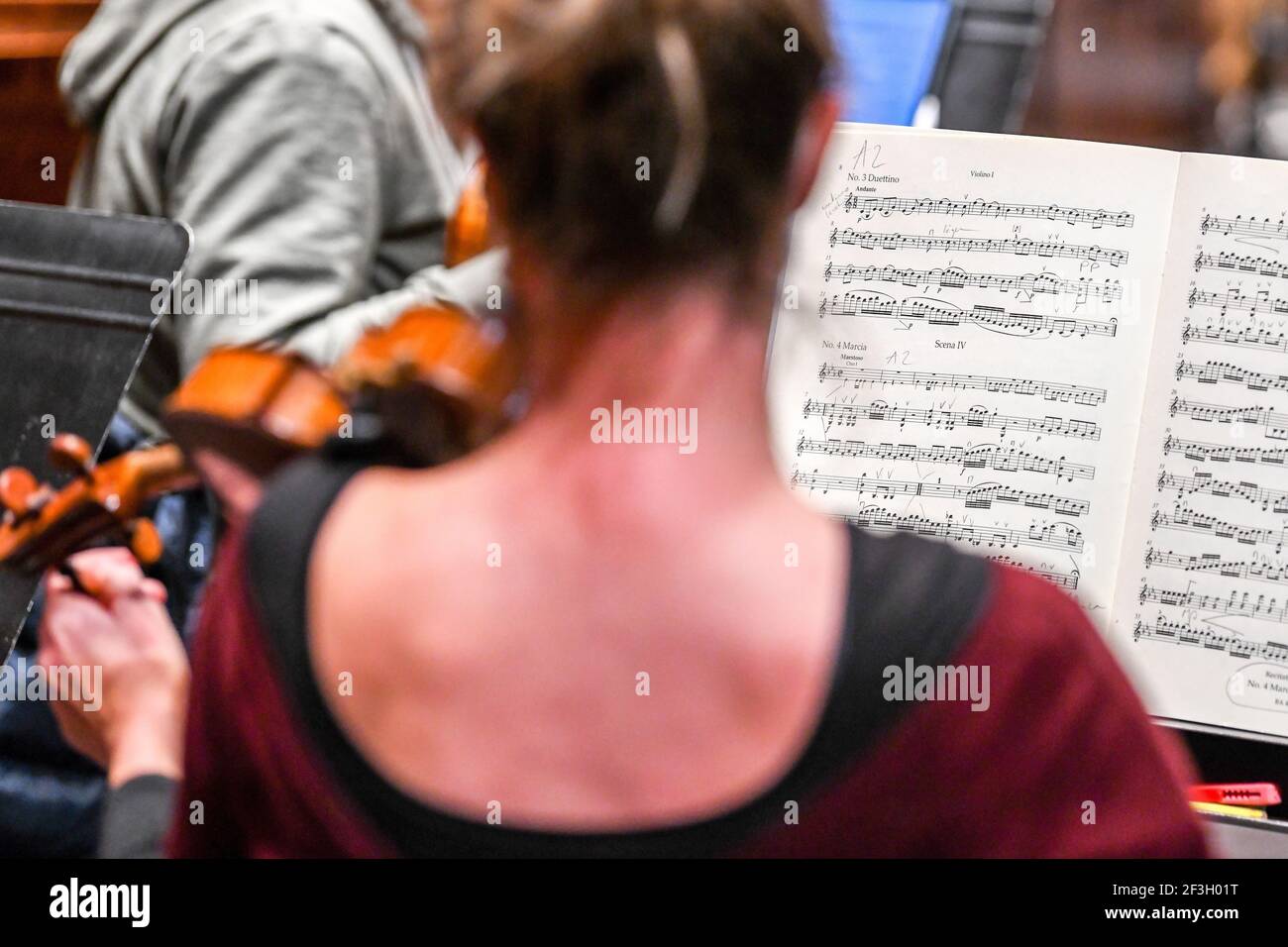 Prova della Rouen Opera Orchestra durante la pandemia COVID-19, il 10 novembre 2020 Foto Stock