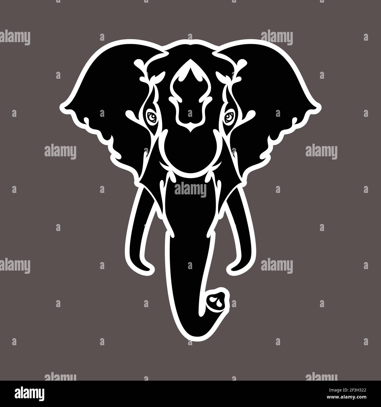 Ritratto astratto disegnato a mano di un elefante. Adesivo. Illustrazione stilizzata vettoriale isolata su sfondo scuro. Illustrazione Vettoriale