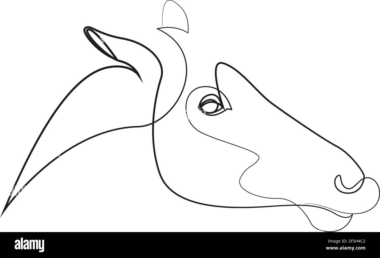Cavallo testa singola linea continua disegno art. Cavallo per logo, carta, banner, poster, volantino Illustrazione Vettoriale