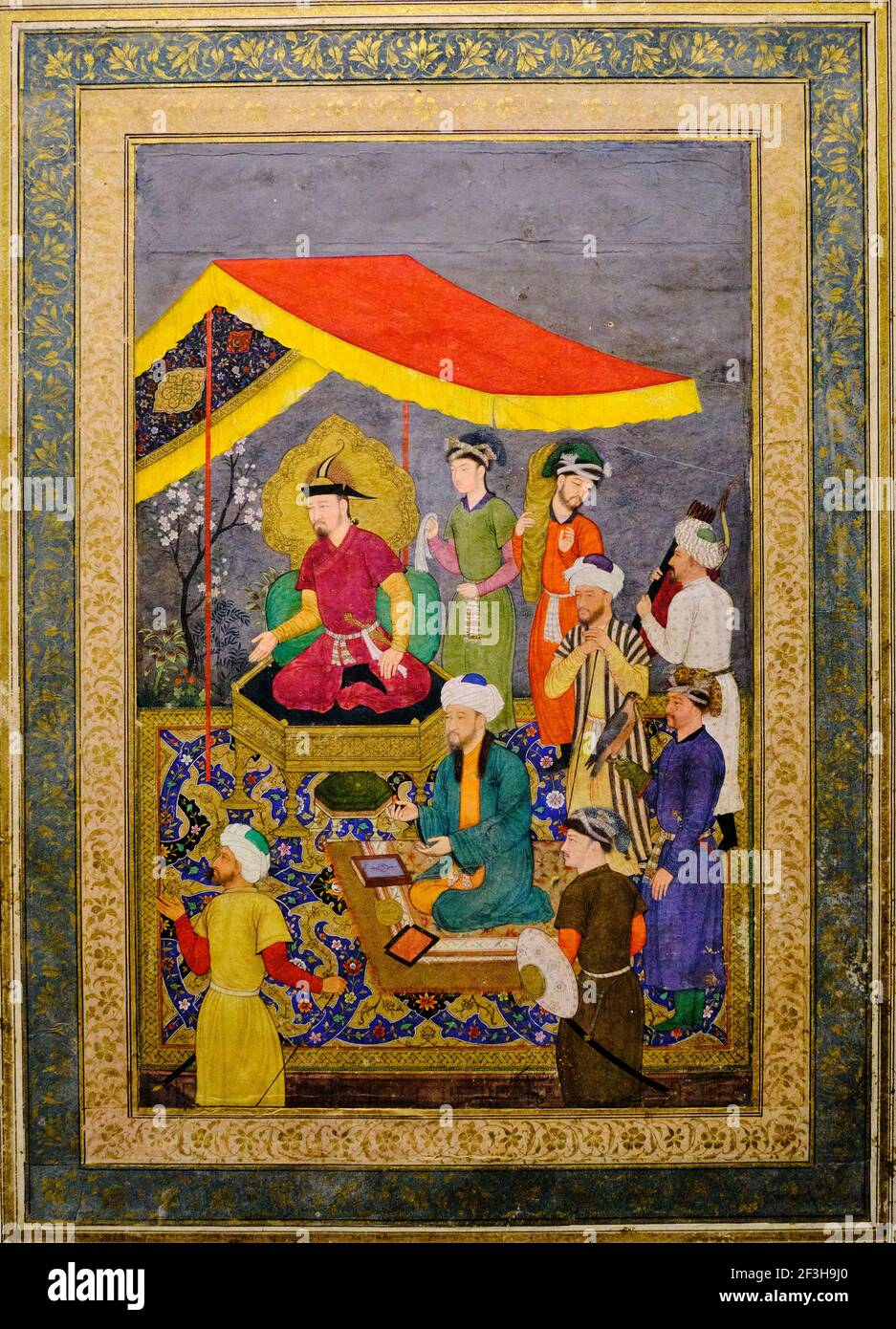 Repubblica d'Irlanda, Dublino, Chester Beatty Museum presso il giardino del castello, Hulagu Enthroned, India, 1605 Foto Stock