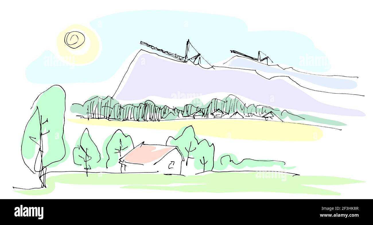 I rifiuti minerari stanno cambiando il paesaggio naturale. Il paesaggio era pianeggiante, ma ora le montagne sono cresciute su di esso. Illustrazione Vettoriale