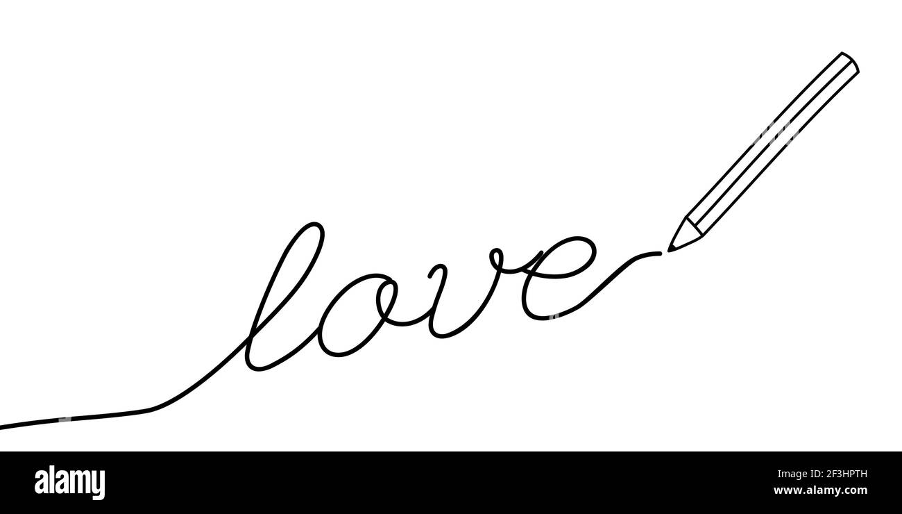 Lo slogan Amore vince tutto è scritto in matita. Citazioni motivazionali e di ispirazione. Segno vettoriale piatto. Buon San Valentino il 14 febbraio. VEC Illustrazione Vettoriale