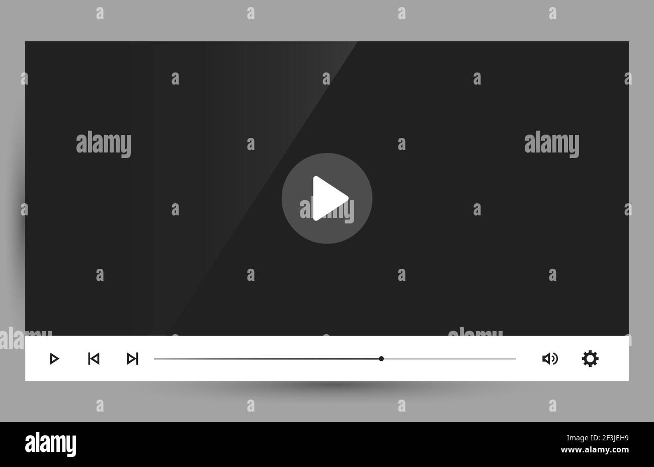 Moderna interfaccia per lettore video piatto con icona del pulsante di riproduzione sullo schermo del dispositivo, illustrazione vettoriale con mockup per il design Illustrazione Vettoriale