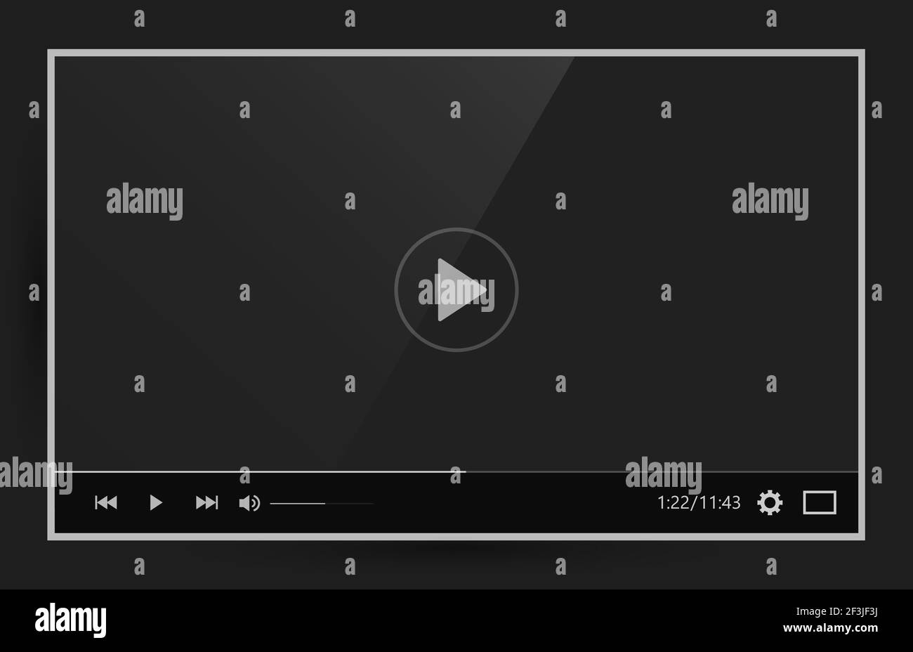 Moderno lettore video nero mockup per applicazioni web e mobili, illustrazione vettoriale in stile piatto Illustrazione Vettoriale