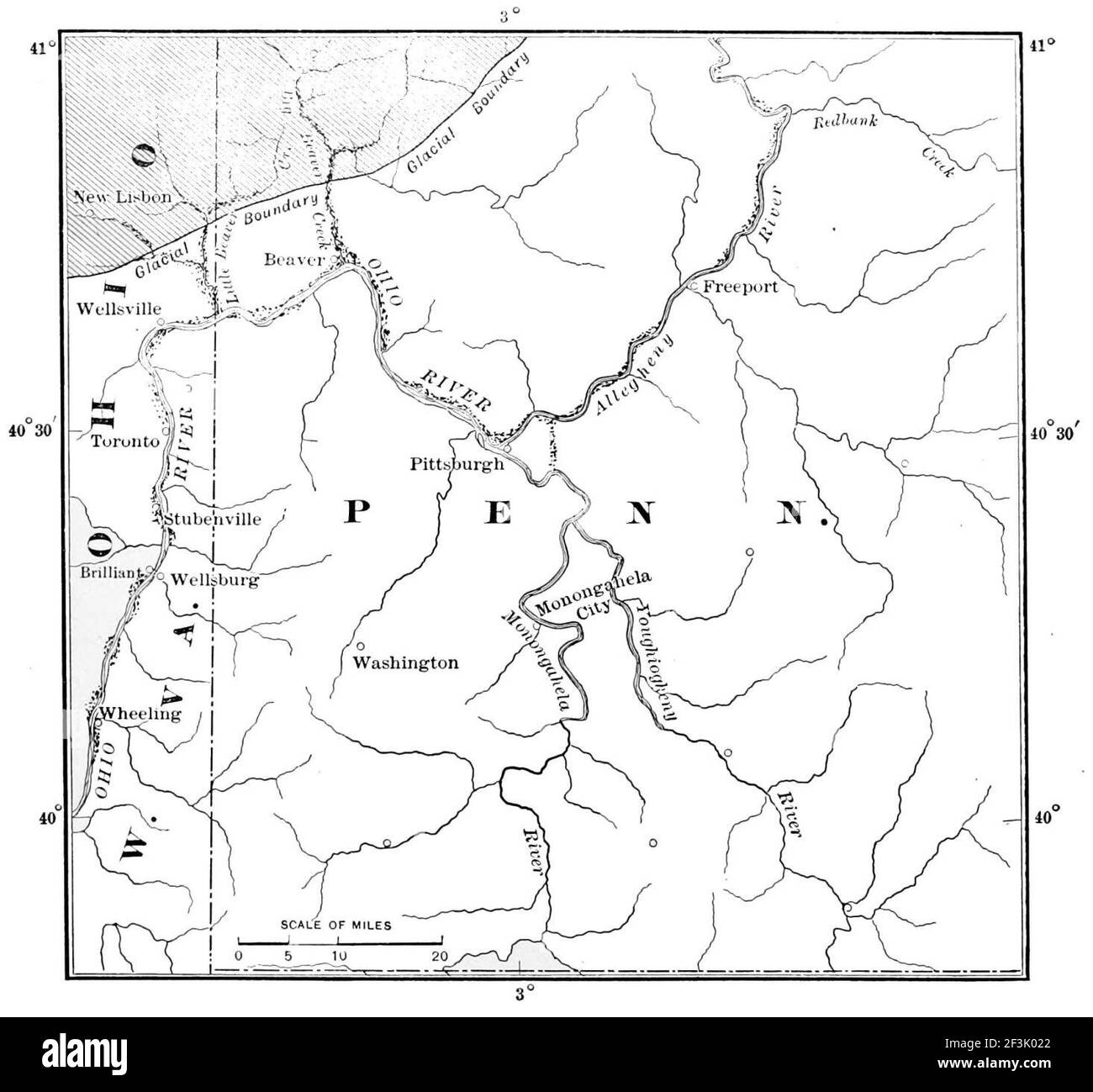 Mappa della regione centrale del fiume ohio. Foto Stock