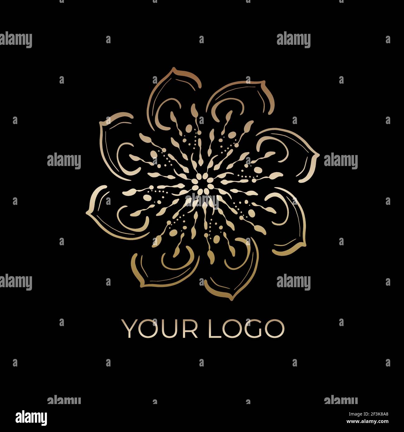 Modello con logo oro geometrico. Simbolo ornamentale arabico in oro vettoriale Illustrazione Vettoriale