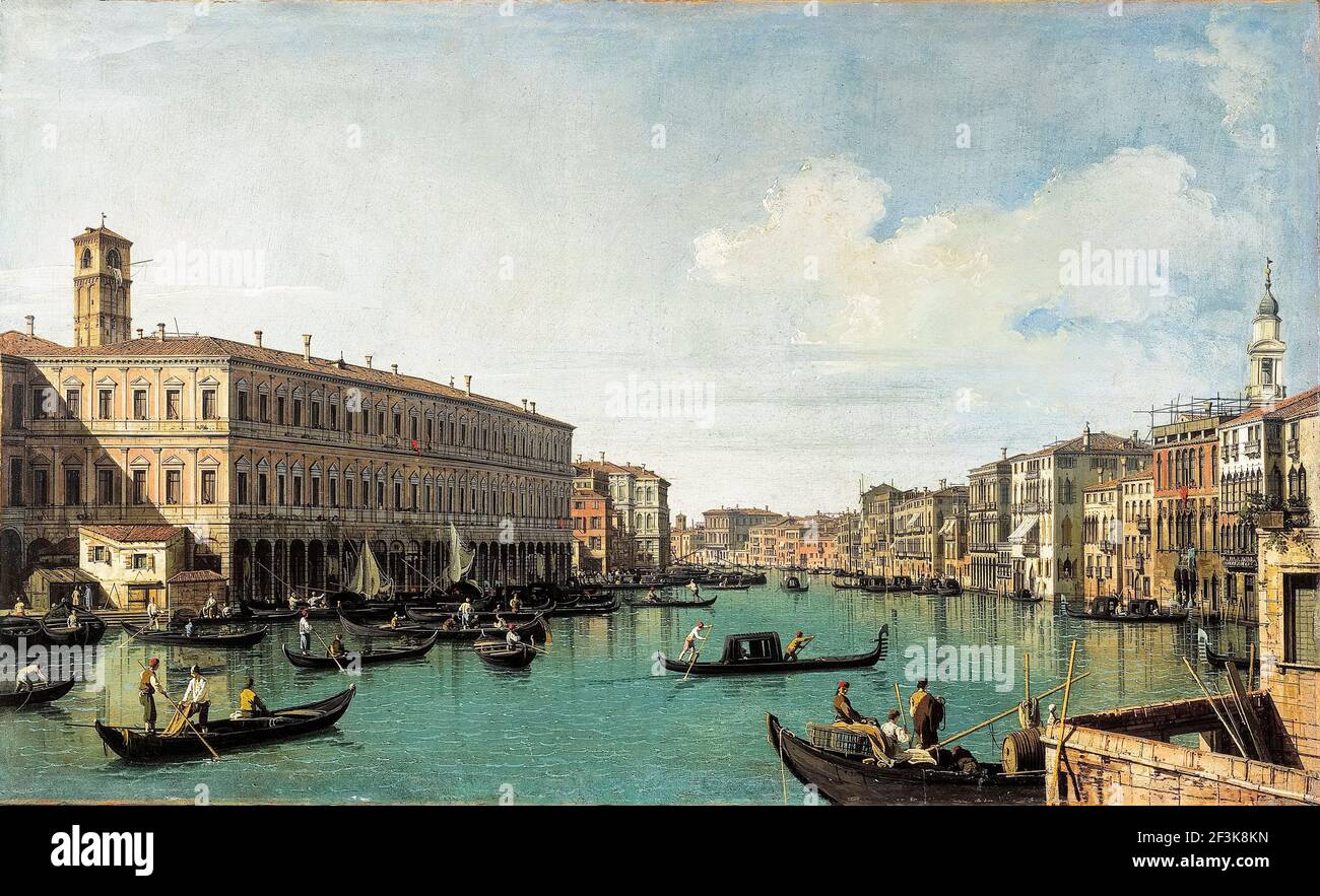 Canaletto, il Canal Grande (Venezia) visto dal Ponte di Rialto, pittura paesaggistica, circa 1725 Foto Stock