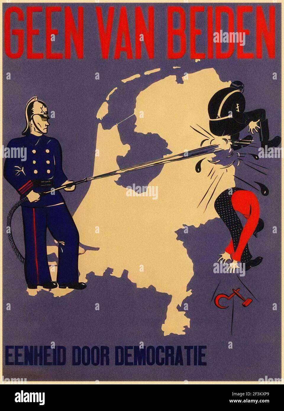 Poster di propaganda olandese d'epoca. Nessuno di loro. Unità attraverso la democrazia. Regno dei Paesi Bassi, 1938 Foto Stock