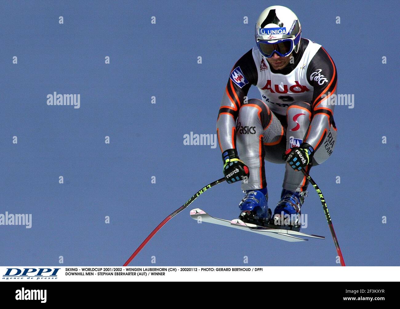 SCI - COPPA DEL MONDO 2001/2002 - WENGEN LAUBERHORN (CH) - 20020112 - FOTO: GERARD BERTHOUD / DPPI DOWNHILL MEN - STEPHAN EBERHARTER (AUT) / VINCITORE Foto Stock