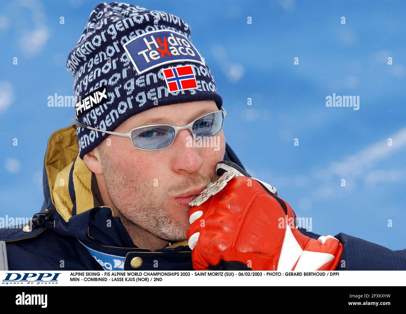 SCI ALPINO - FIS CAMPIONATO DEL MONDO ALPINO 2003 - SAINT MORITZ (SUI) - 06/02/2003 - FOTO : GERARD BERTHOUD / DPPI UOMINI - COMBINATO - LASSE KJUS (NOR) / 2 Foto Stock