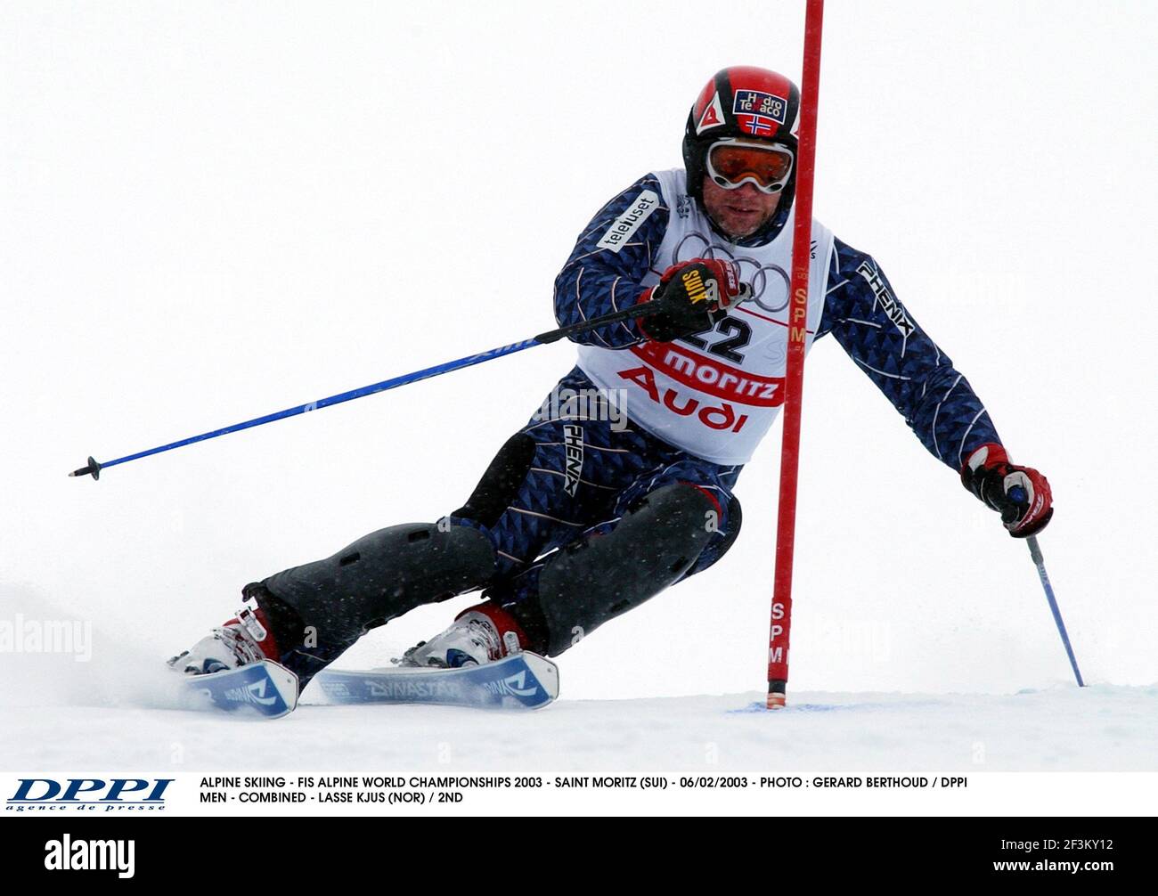 SCI ALPINO - FIS CAMPIONATO DEL MONDO ALPINO 2003 - SAINT MORITZ (SUI) - 06/02/2003 - FOTO : GERARD BERTHOUD / DPPI UOMINI - COMBINATO - LASSE KJUS (NOR) / 2 Foto Stock
