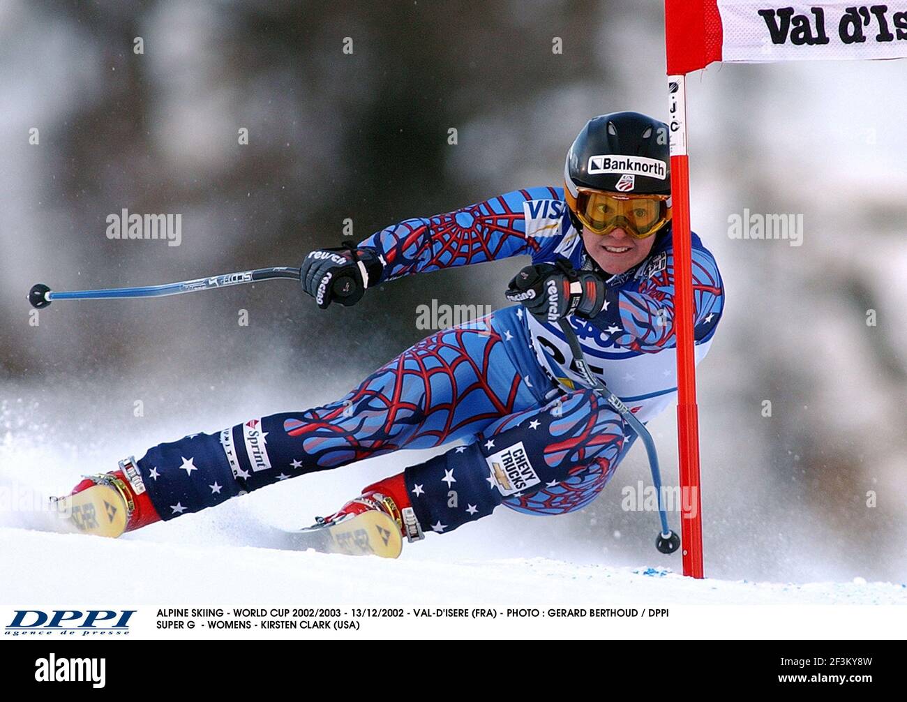 SCI ALPINO - COPPA DEL MONDO 2002/2003 - 13/12/2002 - VAL-D'ISERE (FRA) - FOTO : GERARD BERTHOUD / DPPI SUPER G - DONNE - KIRSTEN CLARK (USA) Foto Stock