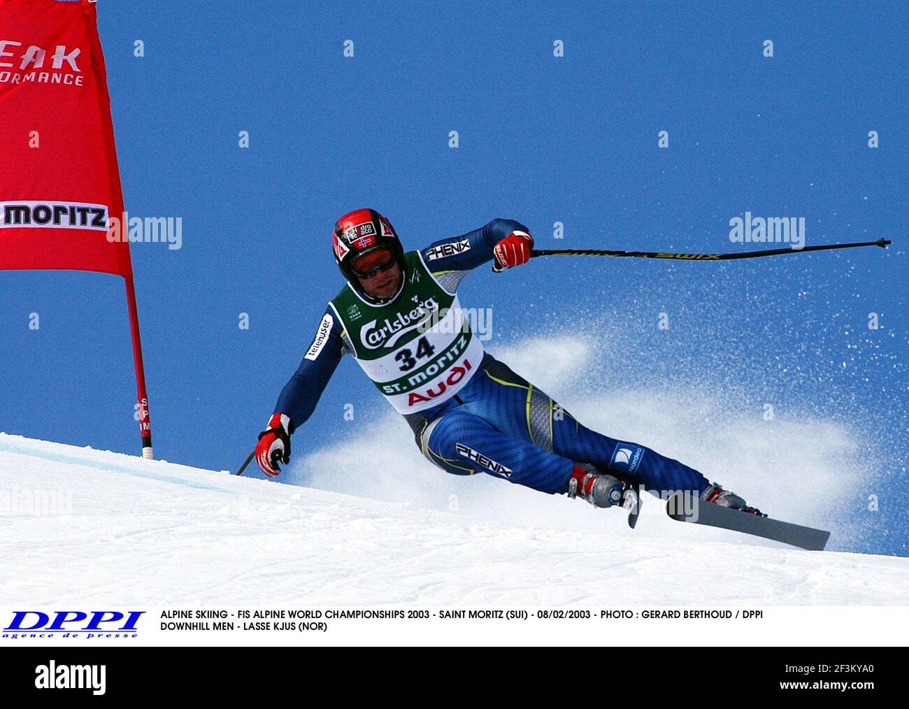 SCI ALPINO - FIS CAMPIONATO DEL MONDO ALPINO 2003 - SAINT MORITZ (SUI) - 08/02/2003 - FOTO : GERARD BERTHOUD / DPPI UOMINI IN DISCESA - LASSE KJUS (NOR) Foto Stock