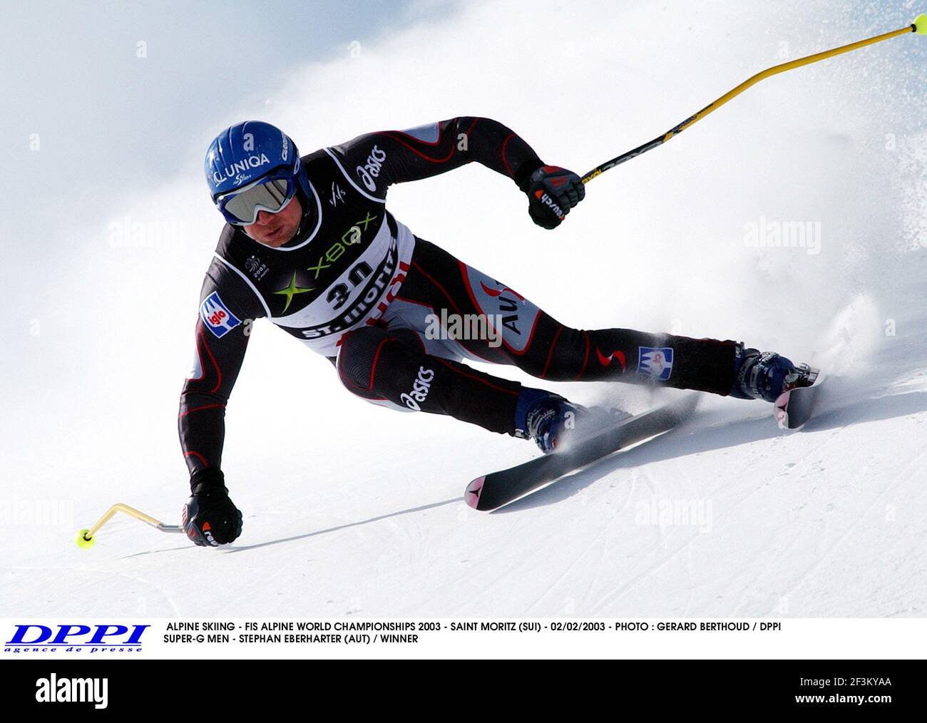 SCI ALPINO - FIS CAMPIONATO DEL MONDO ALPINO 2003 - SAINT MORITZ (SUI) - 02/02/2003 - FOTO : GERARD BERTHOUD / DPPI SUPER-G UOMINI - STEPHAN EBERHARTER (AUT) / VINCITORE Foto Stock