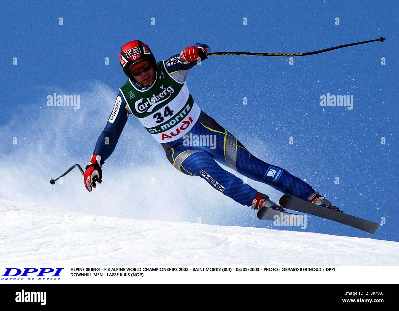 SCI ALPINO - FIS CAMPIONATO DEL MONDO ALPINO 2003 - SAINT MORITZ (SUI) - 08/02/2003 - FOTO : GERARD BERTHOUD / DPPI UOMINI IN DISCESA - LASSE KJUS (NOR) Foto Stock