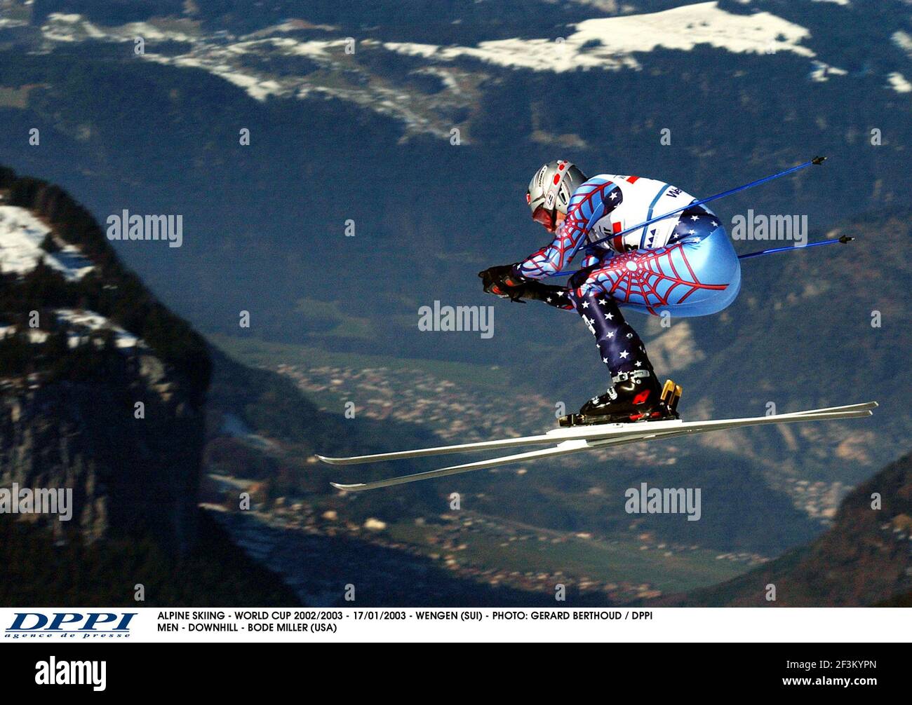 SCI ALPINO - COPPA DEL MONDO 2002/2003 - 17/01/2003 - WENGEN (SUI) - FOTO: GERARD BERTHOUD / DPPI MEN - DISCESA LIBERA - BODE MILLER (USA) Foto Stock