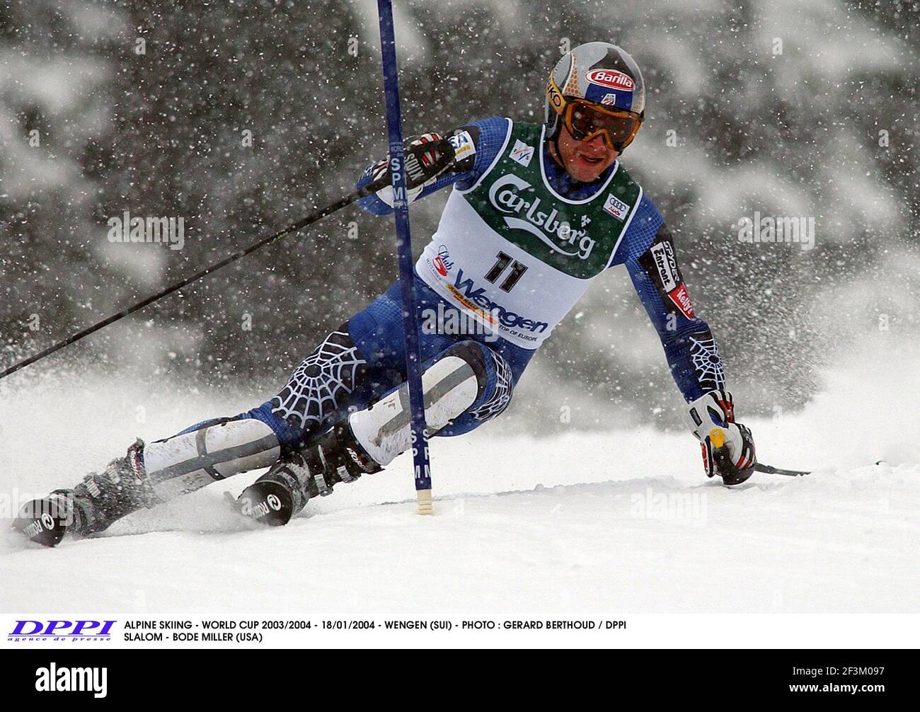 SCI ALPINO - COPPA DEL MONDO 2003/2004 - 18/01/2004 - WENGEN (SUI) - FOTO : GERARD BERTHOUD / SLALOM DPPI - BODE MILLER (USA) Foto Stock