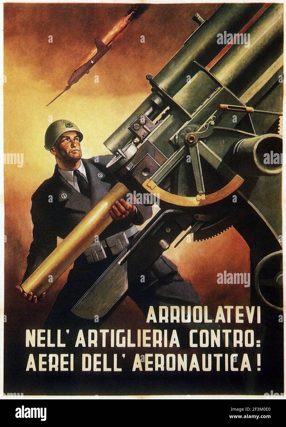 Manifesto di propaganda fascista italiano. Arruolarsi all'artiglieria antiaerea. Italia. 1944 Foto Stock