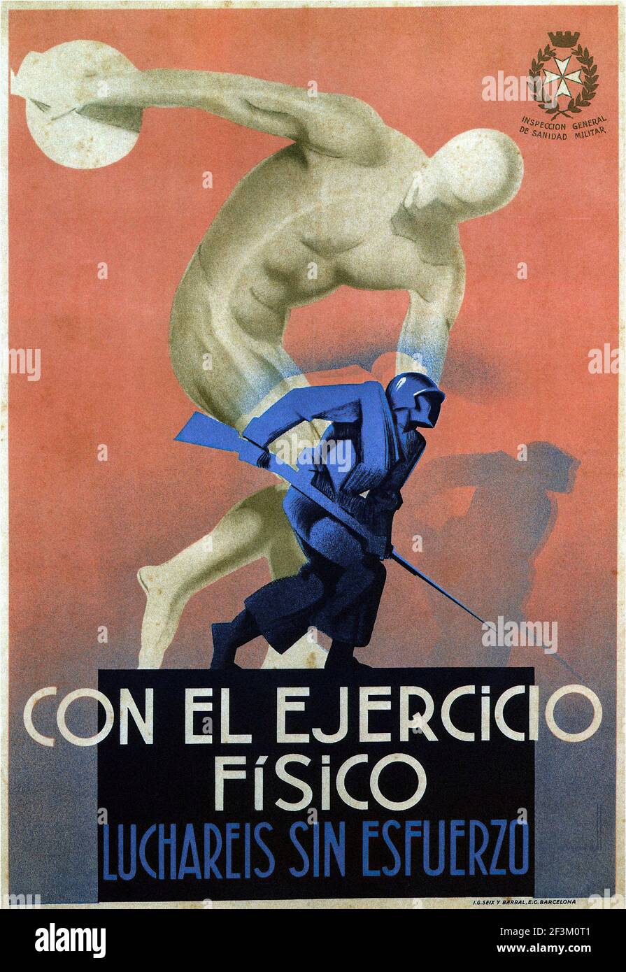 Manifesto di propaganda spagnolo dell'Ispeccion General de Sanidad Militar (l'Ispettorato Generale della Salute della Difesa) Foto Stock