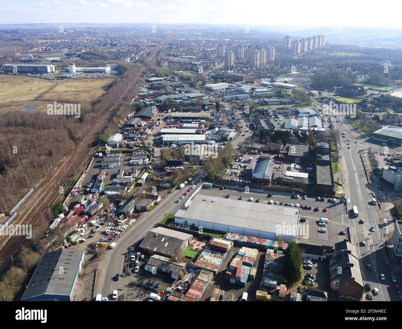 Vista aerea del drone del centro di Motherwell Lanarkshire Foto Stock