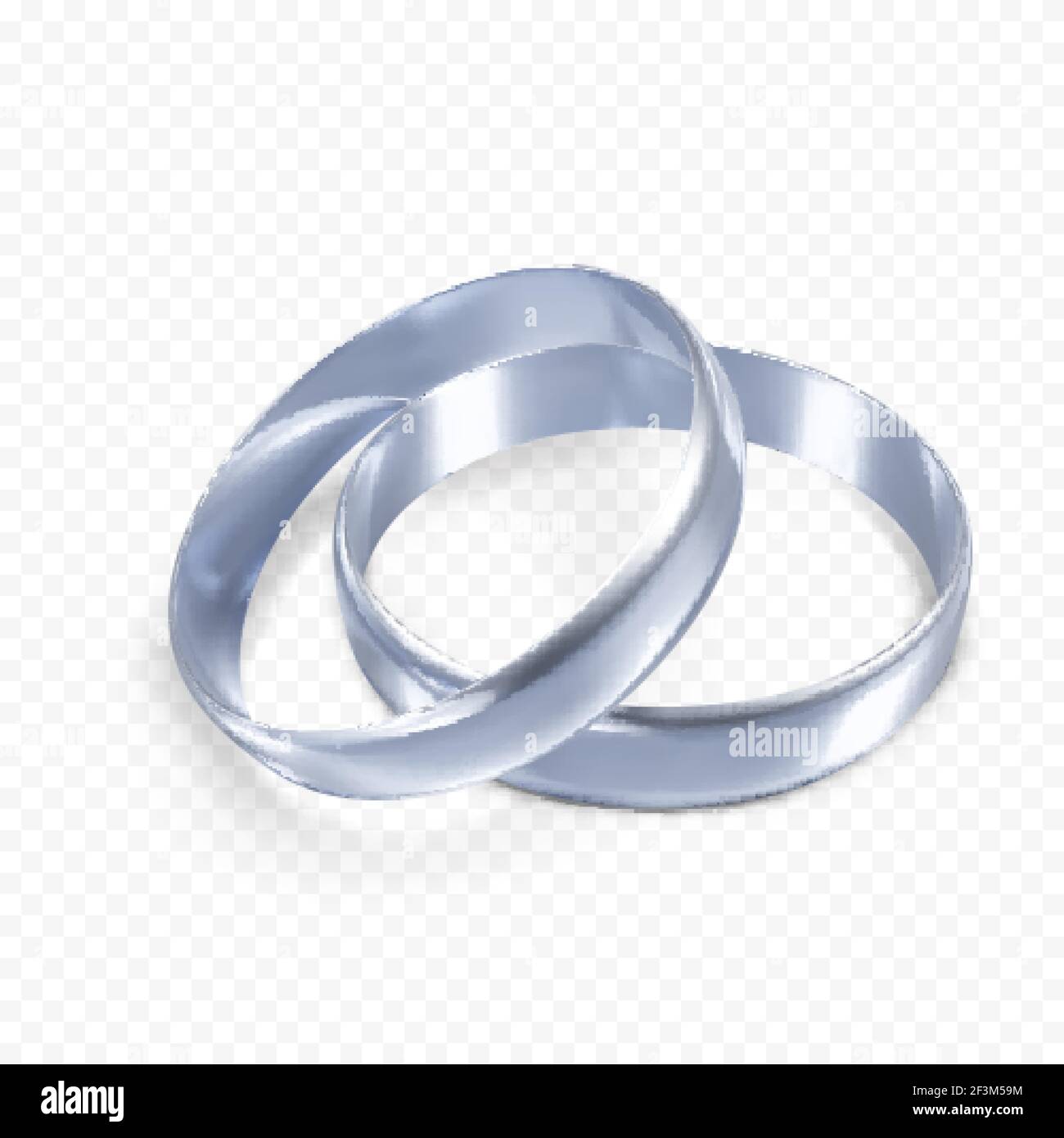 Coppia di anelli di nozze in argento o platino. oggetto di gioielleria 3d. Vettore Illustrazione Vettoriale