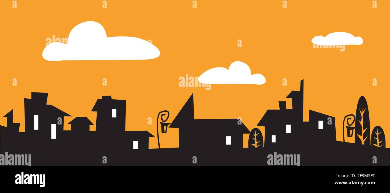 Illustrazione cartoon di piccole case di strada Illustrazione Vettoriale