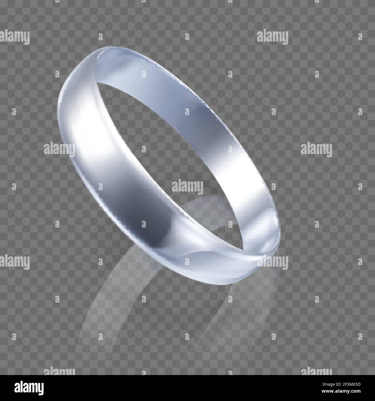 Anello realistico in oro bianco o argento. Rendering 3D dell'anello in platino con ombre e riflessi. Illustrazione vettoriale Illustrazione Vettoriale
