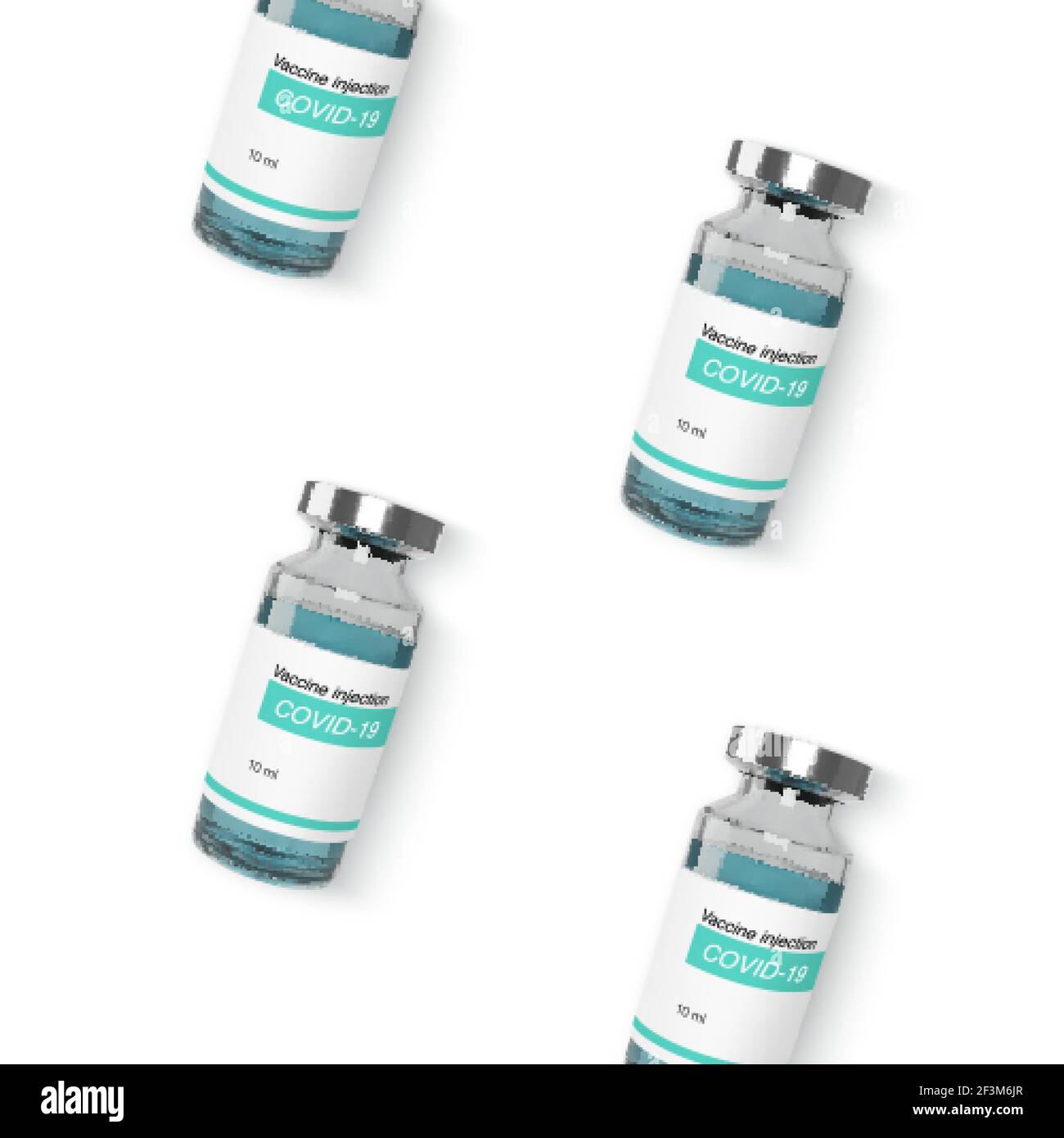 Flacone di vetro con vaccino di covid-19. Modello di banner Web per la vaccinazione e il trattamento. Illustrazione vettoriale realistica Illustrazione Vettoriale