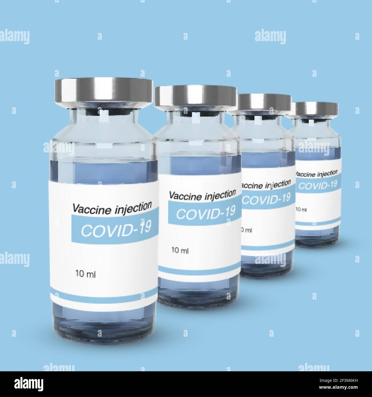 Flacone con vaccino da covid-19. Modello di banner Web per la vaccinazione e il trattamento. Illustrazione vettoriale realistica Illustrazione Vettoriale