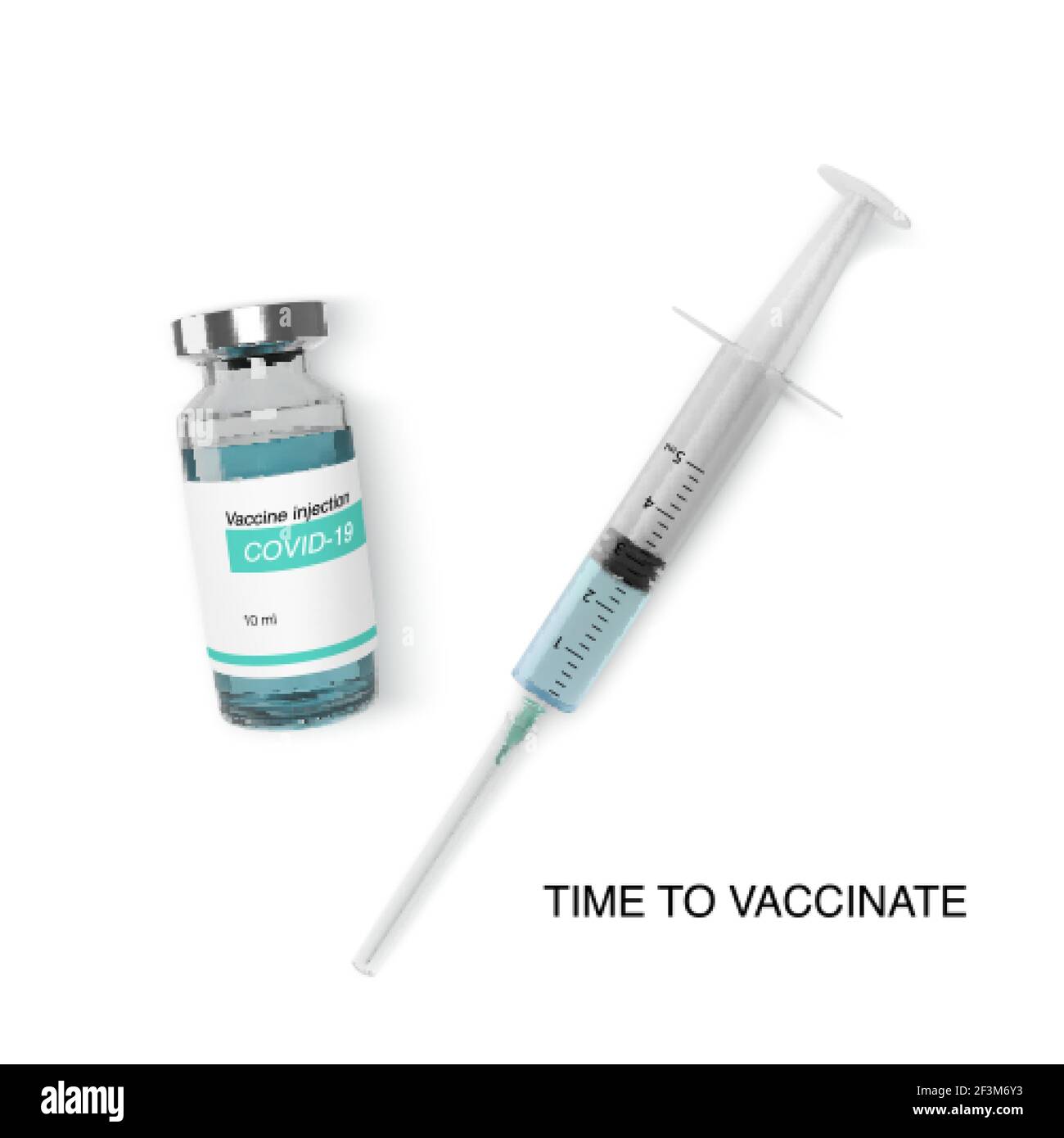 Flacone di vetro vaccino con siringa. Medicina vaccinale i programmi globali si preoccupano della salute. Illustrazione vettoriale isolata su sfondo bianco Illustrazione Vettoriale