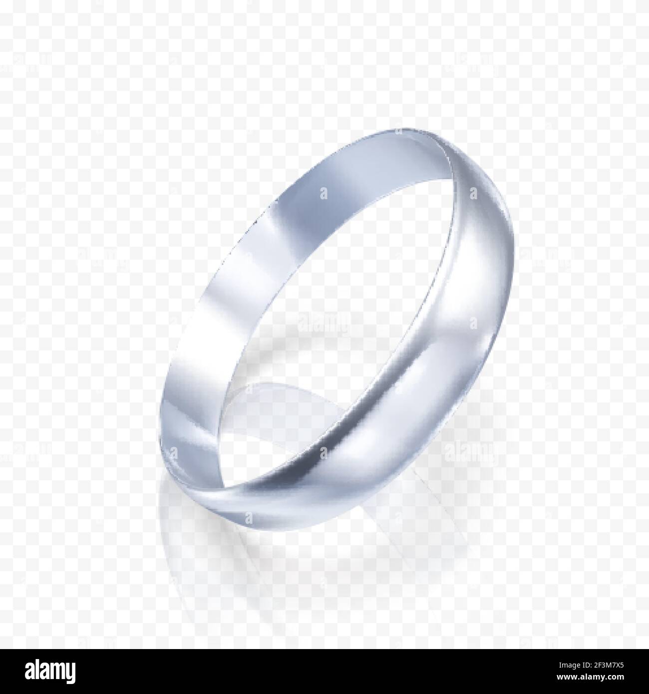 Anello realistico in oro bianco o argento. Rendering 3D dell'anello in platino con ombre e riflessi. Illustrazione vettoriale isolata su sfondo trasparente Illustrazione Vettoriale
