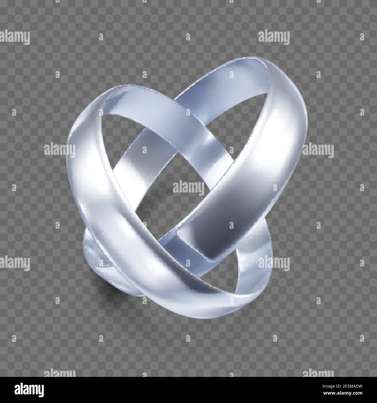 Coppia di anelli di nozze in argento o platino. oggetto di gioielleria 3d. Illustrazione vettoriale isolata su sfondo trasparente Illustrazione Vettoriale