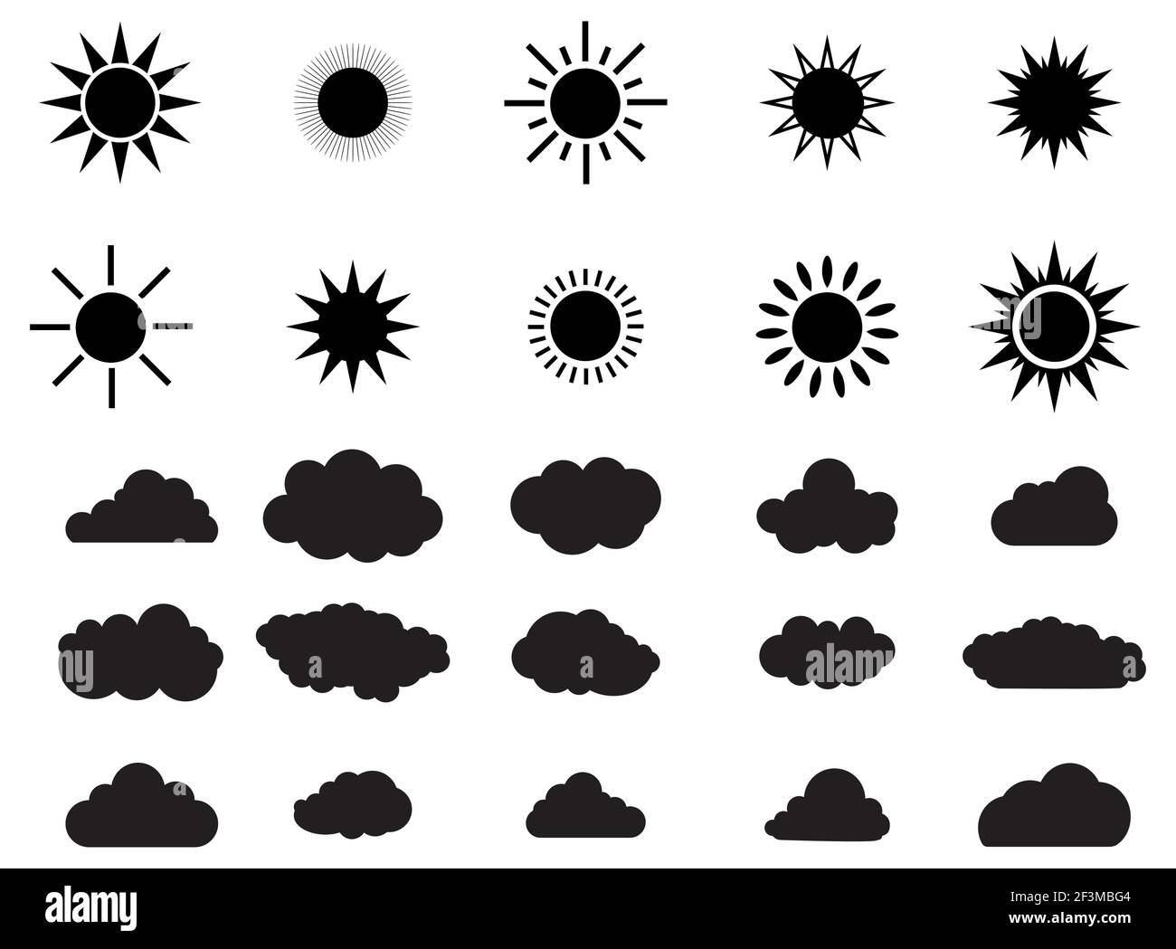 Grande set di sole e nuvole in estate Illustrazione Vettoriale