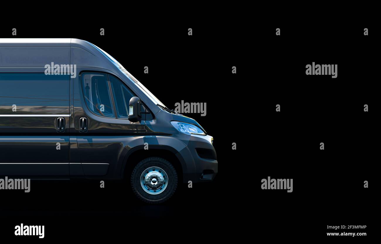 furgone nero su sfondo scuro. rendering 3d. Foto Stock