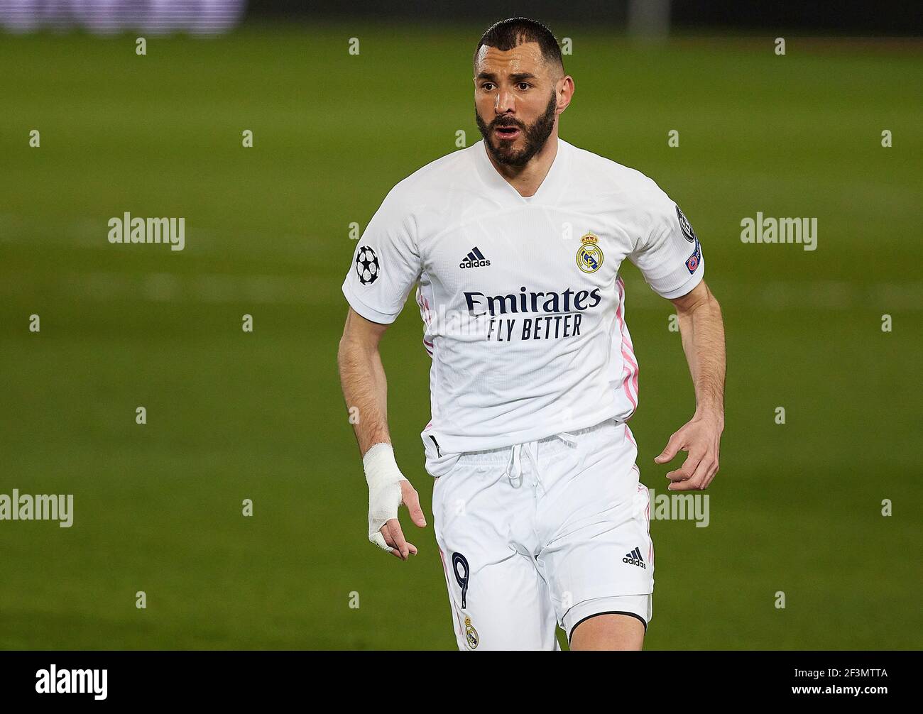 Madrid, Spagna. 16 Marzo 2021. Karim Benzema (Real Madrid CF) durante il round della UEFA Champions League del 16 seconda tappa tra Real Madrid e Atalanta Bergamo a Valdebebas Sport City a Madrid.(Punteggio finale; da 3 a 1 per Real Madrid, qualificandosi in un globale della cravatta 4-1) (Foto di Manu Reino/SOPA Images/Sipa USA) Credit: Sipa USA/Alamy Live News Foto Stock