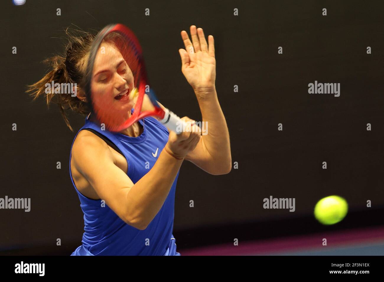 San Pietroburgo, Russia. 17 Marzo 2021. Anastasia Gasanova di Russia in azione contro Katarina Zavatska di Ucraina durante il torneo di tennis del St.Petersburg Waders Trophy 2021 alla Sibur Arena.Punteggio finale: (Anastasia Gasanova 2-1 Katarina Zavatska) (Foto di Konstantinov/SOPA Images/Sipa USA) Credit: Sipa USA/Alamy Live News Foto Stock