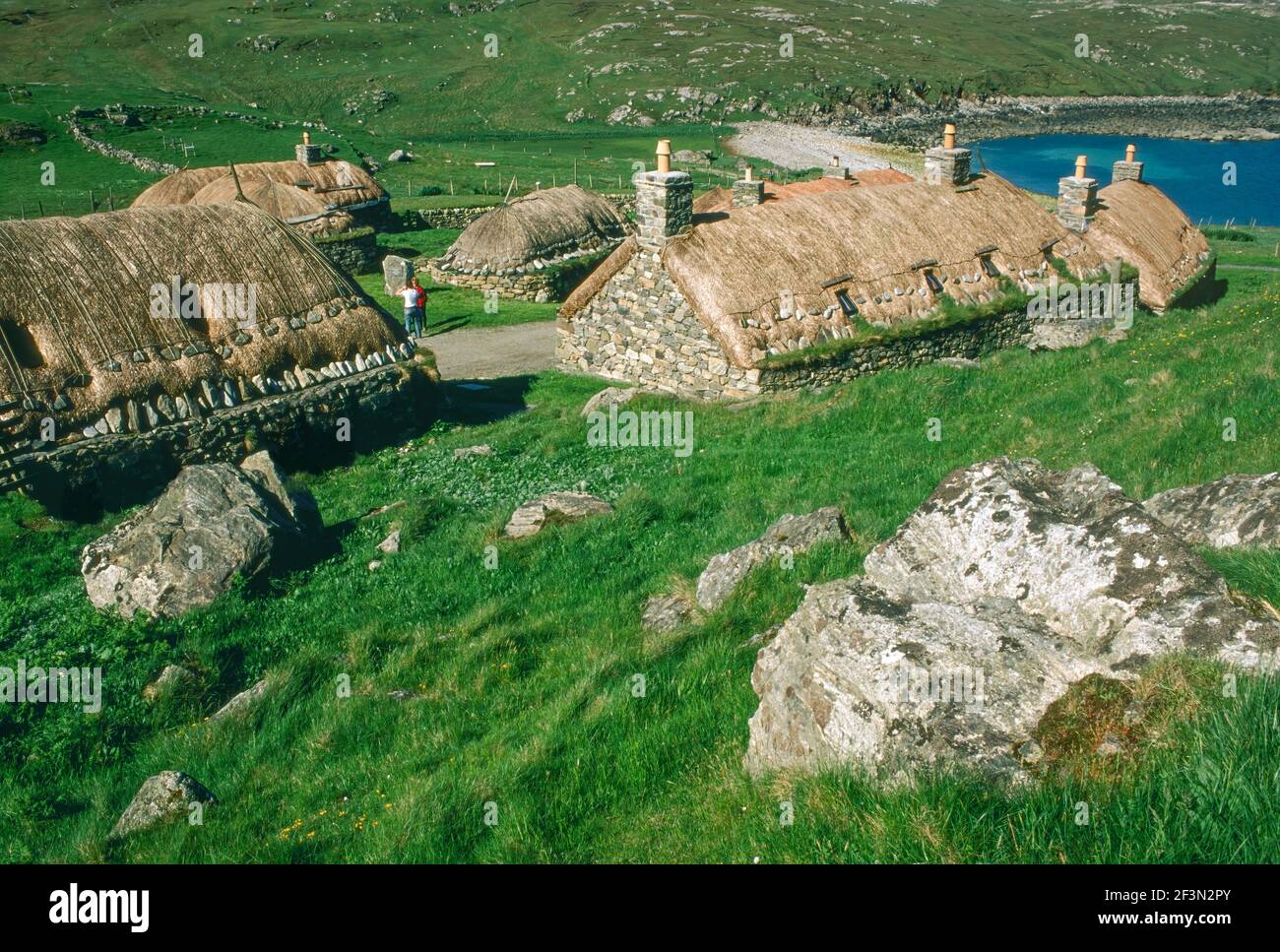 Il Garenin Blackhouse Village sull'Isola di Lewis Scozia Foto Stock