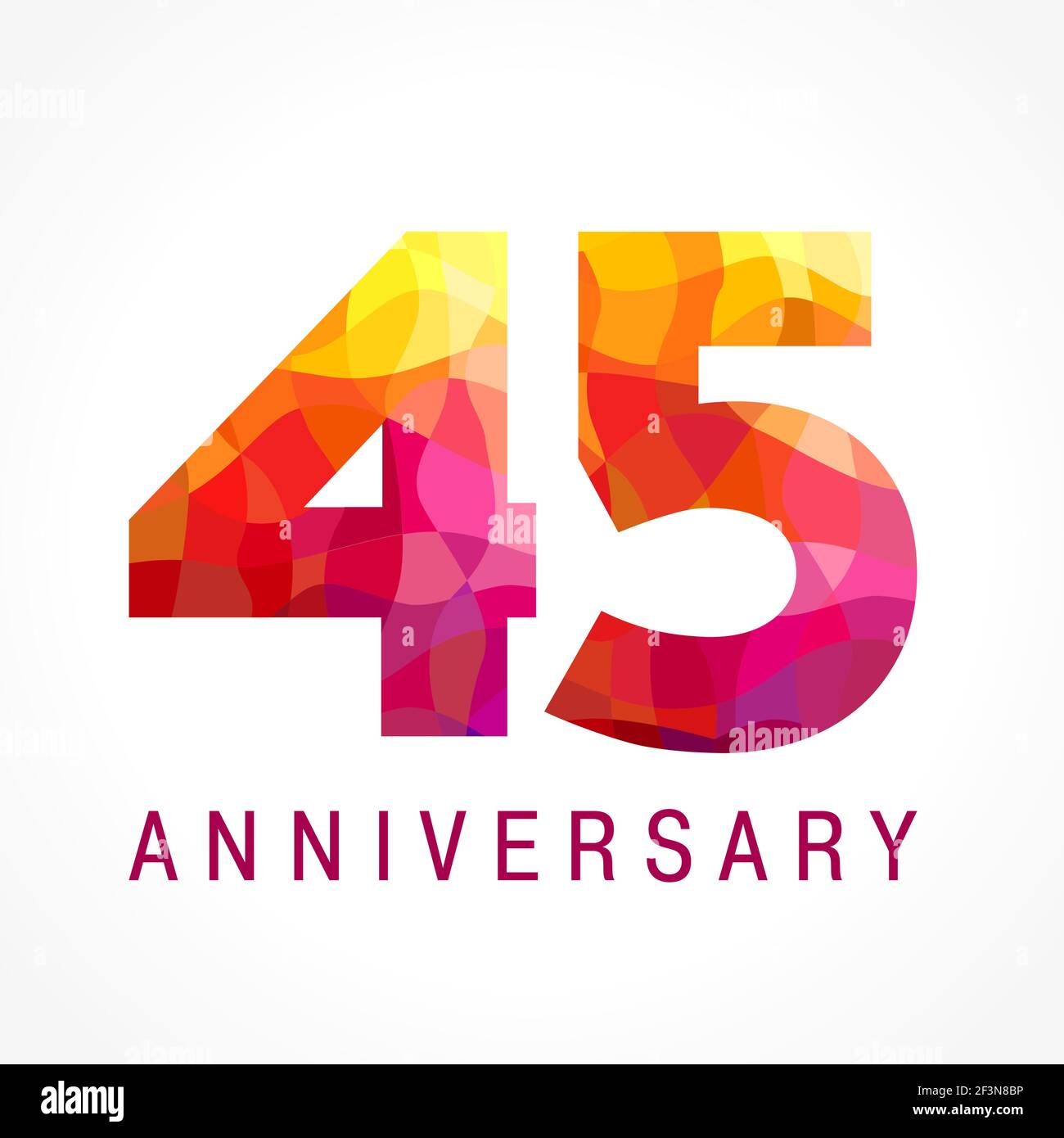 45 anni festeggiando il logo ardente. Anno di anniversario del 45 °. Confatti di sfaccettatura, numeri creativi. I saluti fiammeggianti festeggiano con lo stile 3D. Colorato- Illustrazione Vettoriale